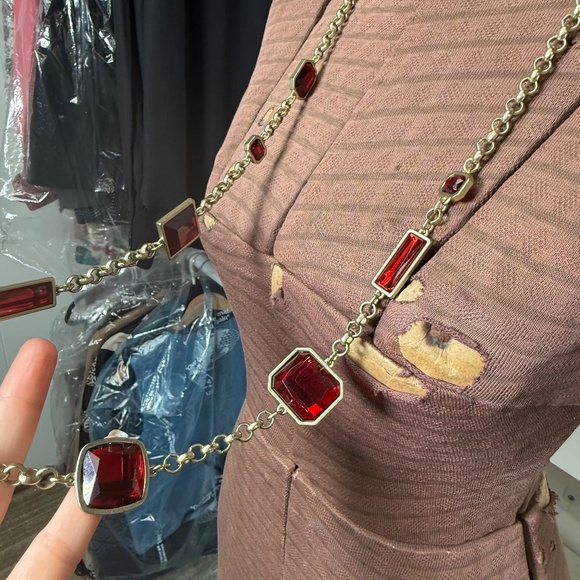 Chico's Goldtone & Faux Ruby Red Lariat Length Rolo Chain Necklace - Picture 12 of 12